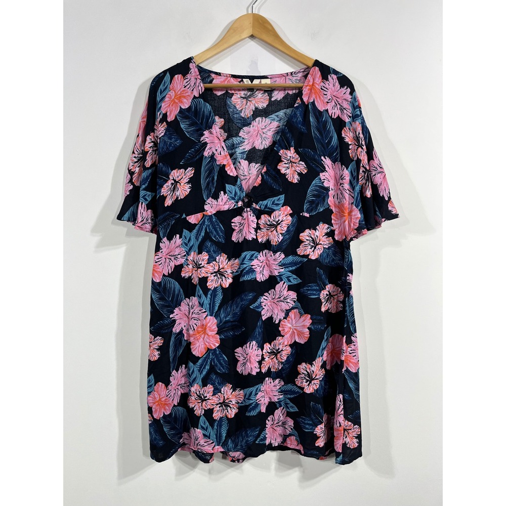 Roxy Babydoll Resort Flowy Beachy Vacation Floral Mini Boho Dress Womens Large‎